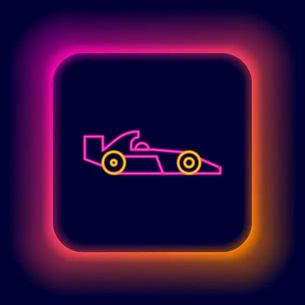 Vector illustration of Glowing neon line Formula 1 racing car icon isolated on black background. Colorful outline concept. Vector