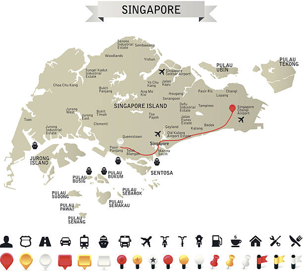 Republic of Singapore High detailed map оf Singapore with navigation icons. singapore map stock illustrations