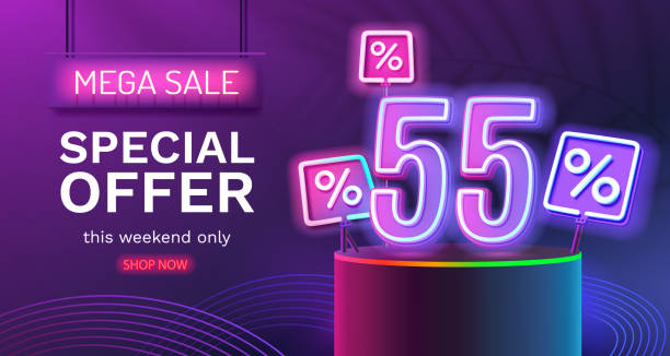 istock Save offer, 55 off sale banner. Sign board promotion. Vector illustration 1799446448