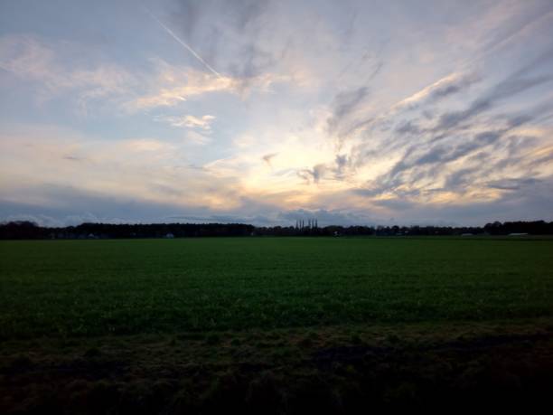 Dutch November Evening: Sunset Casting Glow Over Farm Fields