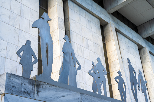 Albany, USA - September 4, 2023. Statues at Legislative building at Empire Plaza in downtown Albany, New York, USA