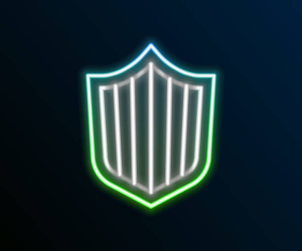 istock Glowing neon line Shield icon isolated on black background. Guard sign. Security, safety, protection, privacy concept. Colorful outline concept. Vector 1799489299