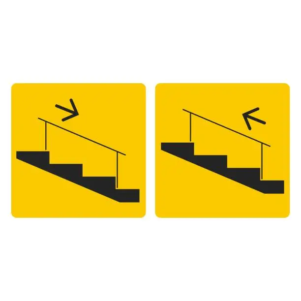 Vector illustration of Set of isolated illustration of outline black ladder stairs with handrail - up and down arrow, for template design of safety building information sign