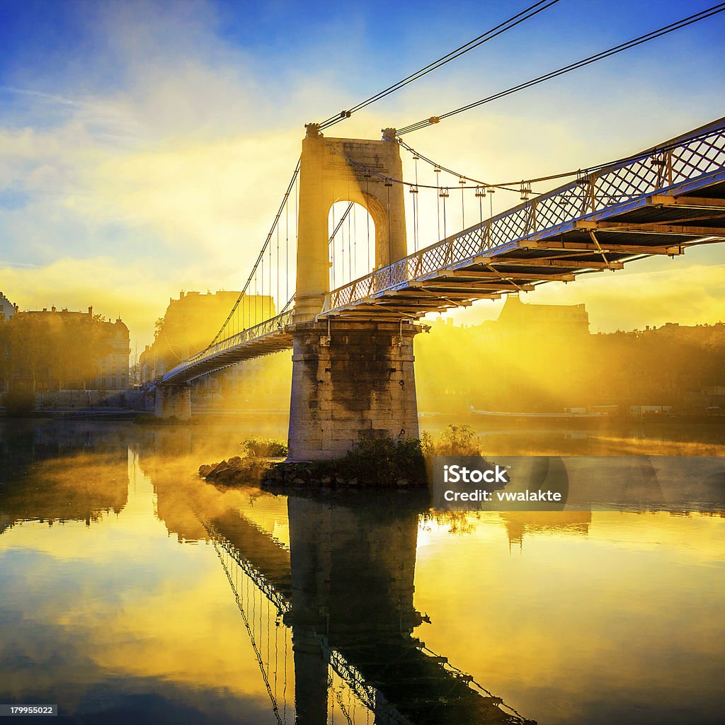 Sonnenaufgang am College Fußgängerbrücke in Lyon - Lizenzfrei Schlafenszeit Stock-Foto