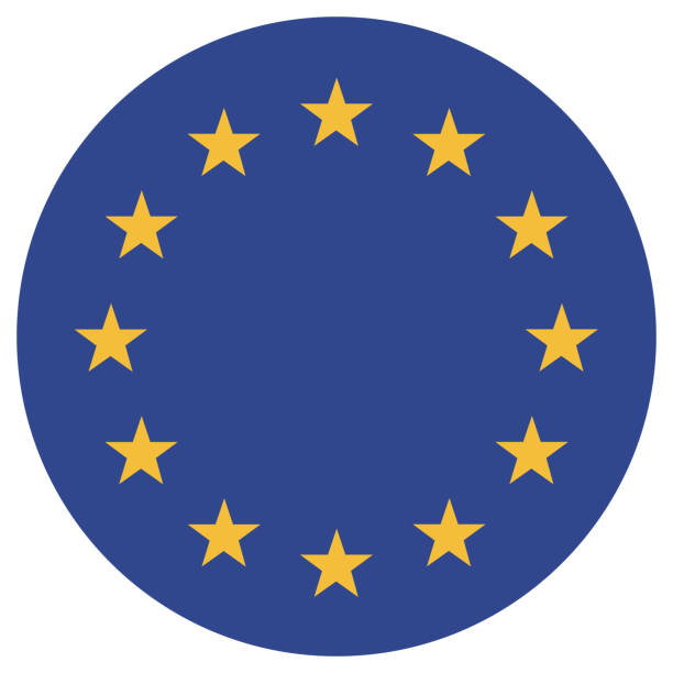 Flag of the European Union. Button flag icon. Standard color. Circle icon flag. Computer illustration. Digital illustration. Vector illustration. Flag of the European Union. Button flag icon. Standard color. Circle icon flag. Computer illustration. Digital illustration. Vector illustration. background of a euro coins stock illustrations