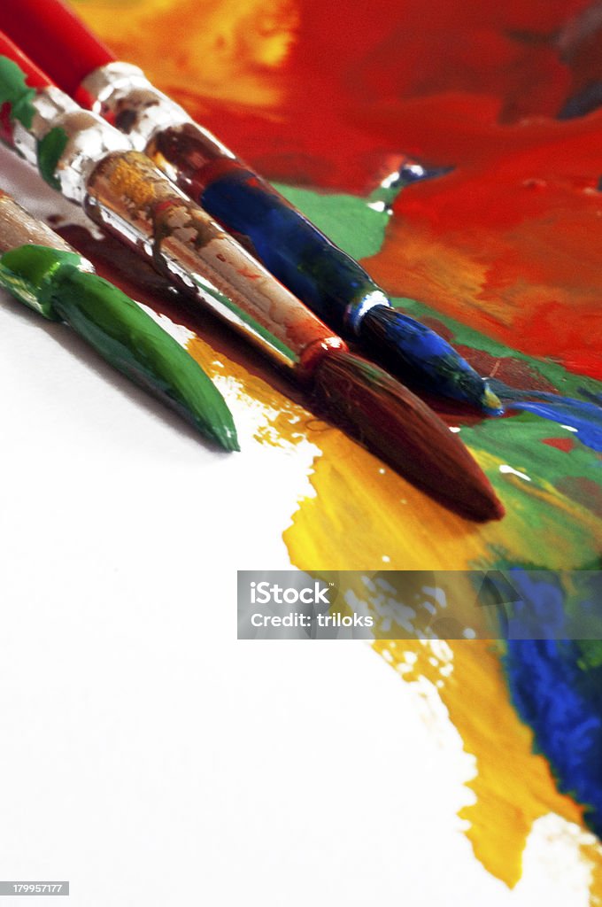 Farbe Farbe und Pinsel - Lizenzfrei Acrylmalerei Stock-Foto