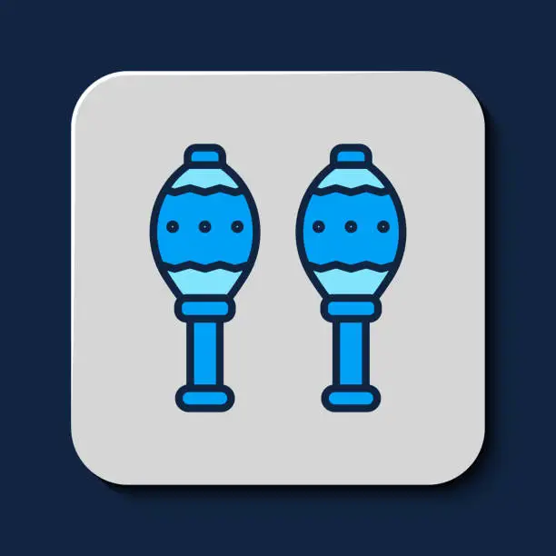 Vector illustration of Filled outline Maracas icon isolated on blue background. Music maracas instrument mexico. Vector