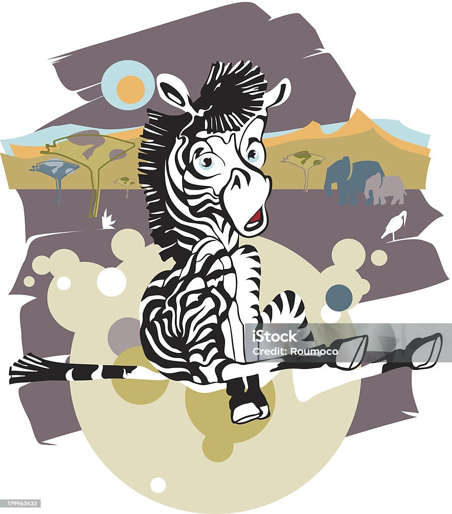 Zebra bebê de repente quedas na savana do fundo - Vetor de Animais de Safári royalty-free