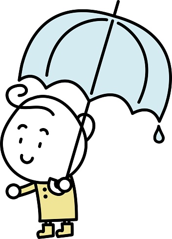 A girl confirms that the rain has stopped / illustration material (vector illustration)