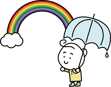 A girl holding an umbrella and a rainbow after the rain / illustration material (vector illustration)