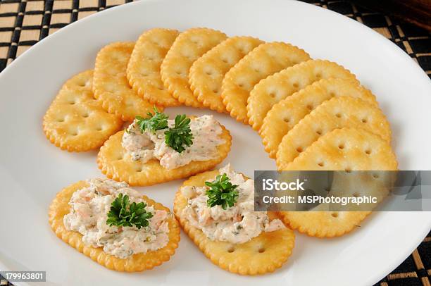 Smoked Salmon Spread On Crackers Stock Photo - Download Image Now - Dipping Sauce, Cracker - Snack, Smoked Salmon