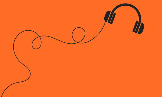 orange music theme banner design with headphone shape icon