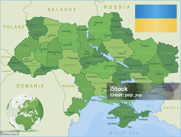 Vert Carte De Lukrainemembres Villes Et Drapeau Vecteurs libres de droits et plus d'images vectorielles de Ukraine - Ukraine, Carte, Fédération de Russie