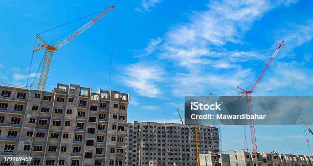 Foto de Torre Do Guindaste E Edifício De Construção e mais fotos de stock de Ajardinado - Ajardinado, Animal, Armação de Construção