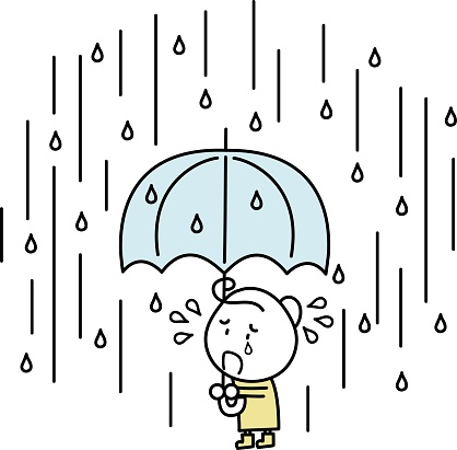 A girl suffering from heavy rain / illustration material (vector illustration)