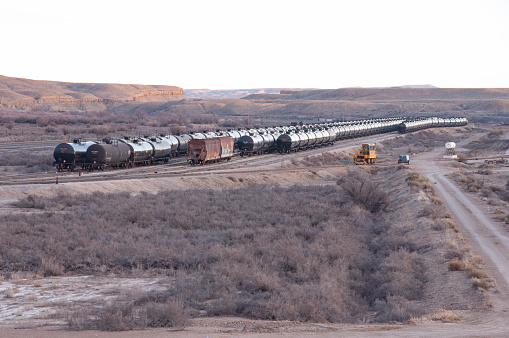 Oil tankers staged to be transported by train