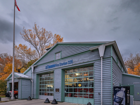 Toronto, Ontario, Canada - November 11, 2023:  A fire station on the Toronto Islands.  The Toronto Islands are sparsely populated, nevertheless, municipal services such as a fire department are located here.