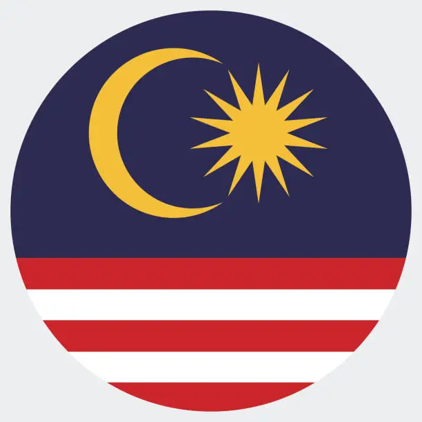Vector illustration of The flag of Malaysia. Flag icon. Standard color. Round flag. Computer illustration. Digital illustration. Vector illustration.