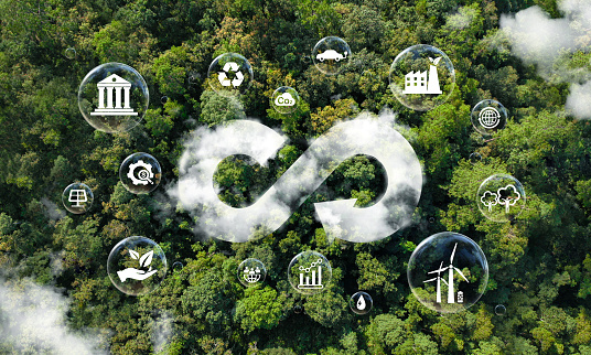 circular economy icon The concept of an endless and limitless circular economy for business growth and a sustainable future on the background of nature and the environment.
