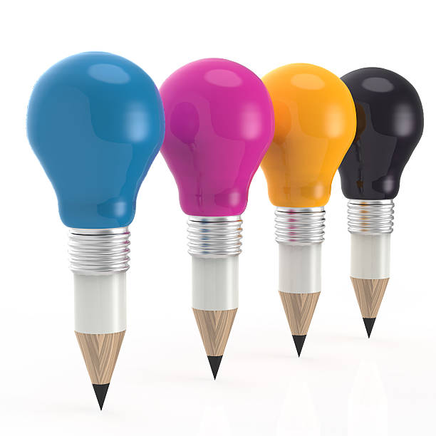 istock pencil lightbulb head in cmyk color as creative  concept 179979656