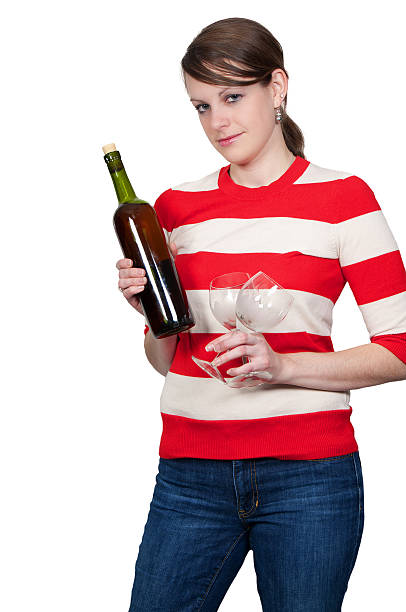 mulher com vinho - alcolholism imagens e fotografias de stock