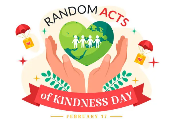 Vector illustration of Random Acts of Kindness Vector Illustration on February 17th Various Small Actions to Give Happiness with Love in Flat Cartoon Background Design