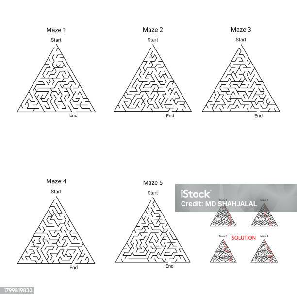 Triangle Maze Simple Abstract Vector Mazes Triangle Set Game Maze Puzzle With Solution Stock ...