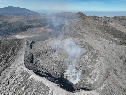 Aerial view Mountains at Bromo volcano during sunny sky,Beautiful Mountains Penanjakan in Bromo Tengger Semeru National Park,East Java,Indonesia.Nature landscape background