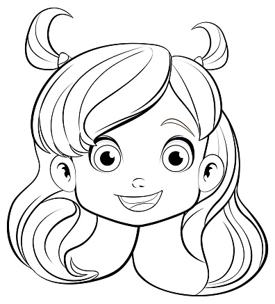 Vector illustration of a cheerful girl with outlined head