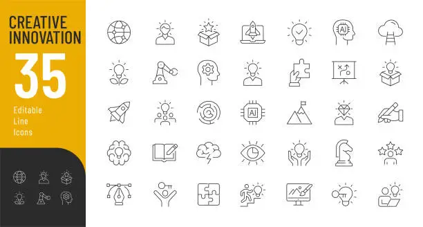 Vector illustration of Creative Innovation Line Editable Icons set.