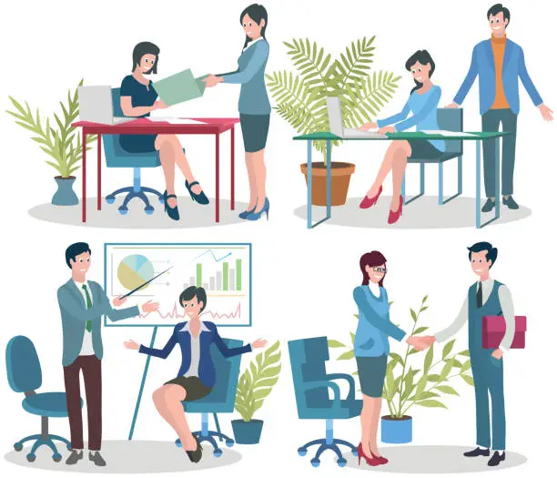 Vector illustration of Office workers. The office workplace values creativity and fosters conducive work environment Teamwork strengthens