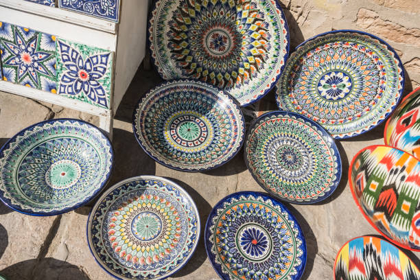 istock Painted plates in Asian style with patterns and ornaments, handmade 1799877779
