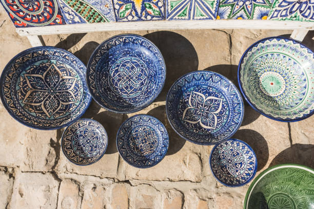 istock Painted plates in Asian style with patterns and ornaments, handmade 1799878307