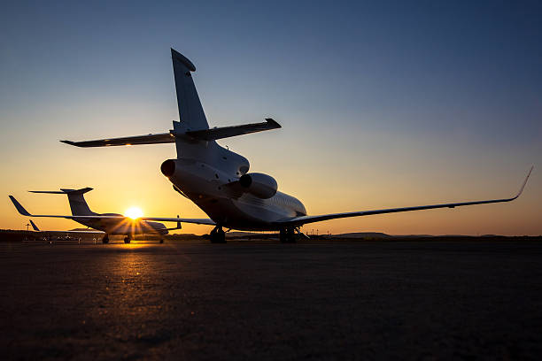 A business jet sitting on the tarmac ready for lift-off stock photo