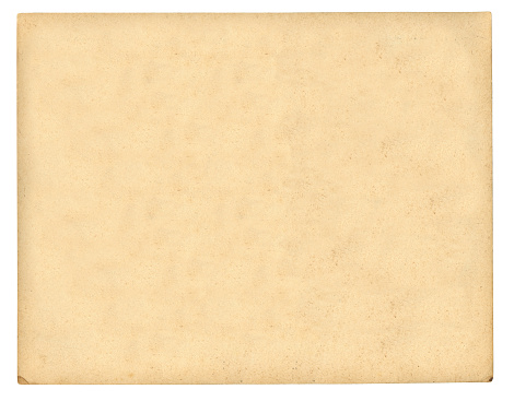 Page of yellowed paper on white. Texture of old paper. Texture of old paper. Top view. High resolution photo. Full depth of field.