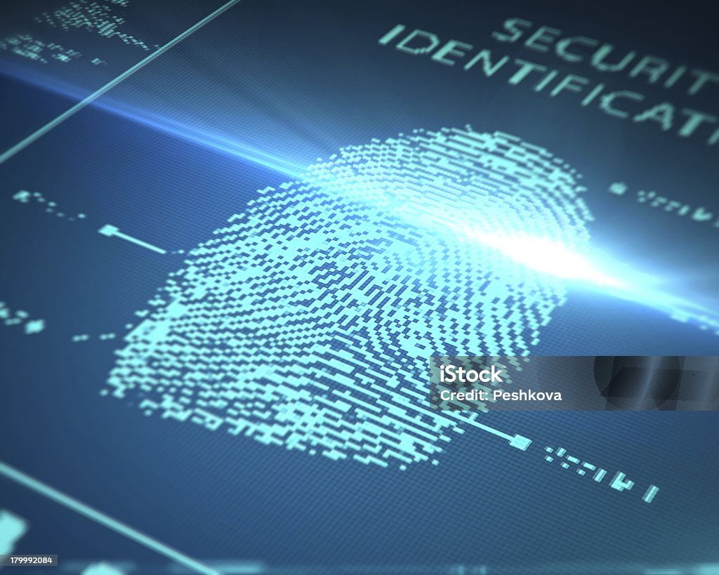 scanning fingerprint scanning of a finger on a touch screen interface Bar Code Reader Stock Photo