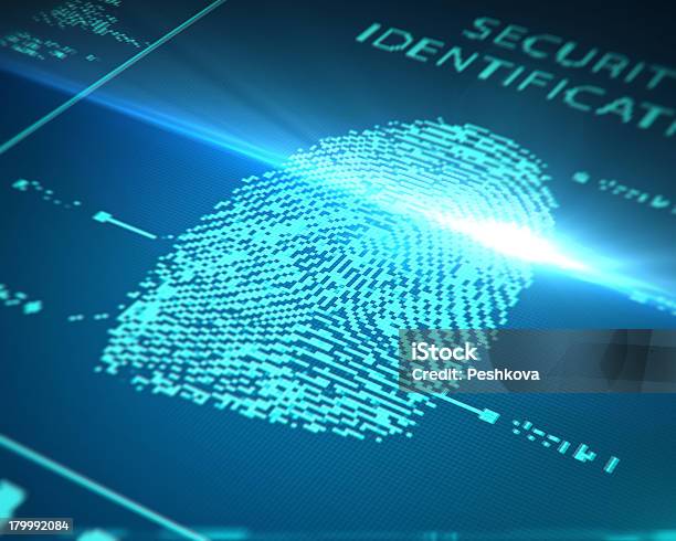 Scanning Fingerprint Stock Photo - Download Image Now - Bar Code Reader, Blue, Colors