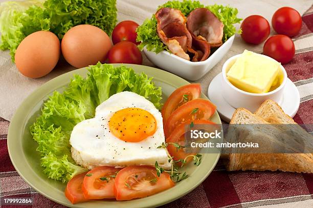 Eggs With Green Salad On Dish Stock Photo - Download Image Now - Bread, Breakfast, Butter