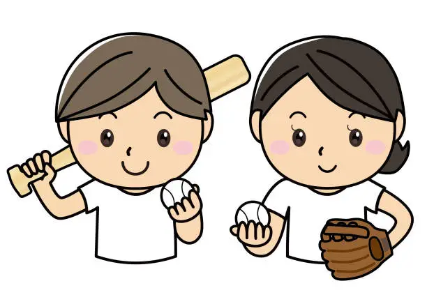 Vector illustration of Sports - Men and women with baseball bats and balls / illustration material (vector illustration)