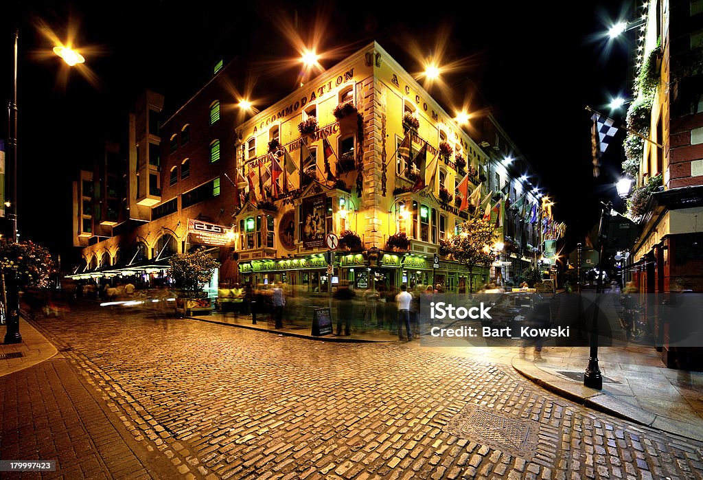 Night view of Temple Bar Street in Dublin, Ireland Dublin - Ireland Stock Photo