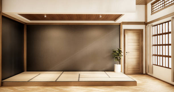 istock Interior, Empty room and tatami mat floor room japanese style. 3D rendering 1799976604