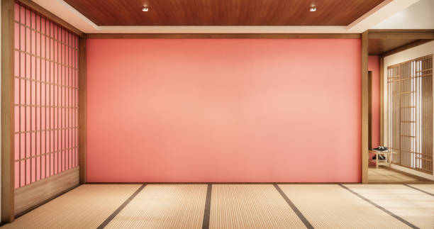 istock Interior, Empty room and tatami mat floor room japanese style. 3D rendering 1799977118