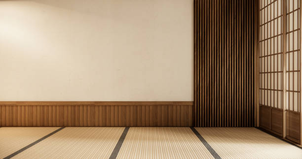 istock Interior, Empty room and tatami mat floor room japanese style. 3D rendering 1799978169