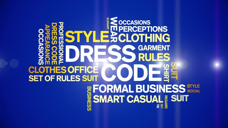 Dress Code animated word cloud,tag text kinetic typography seamless loop.