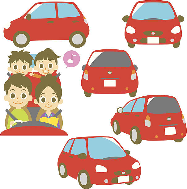 ilustraciones, imágenes clip art, dibujos animados e iconos de stock de familia en un coche rojo - back seat illustrations