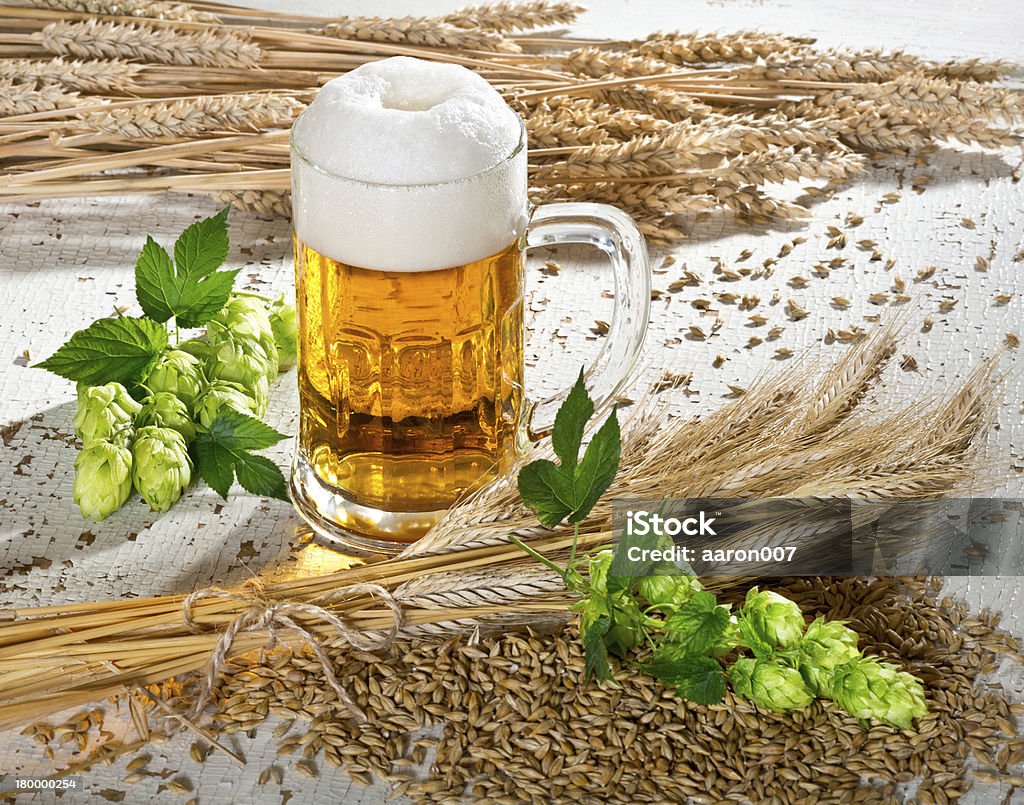 beer glass beer and raw material for beer production Agriculture Stock Photo