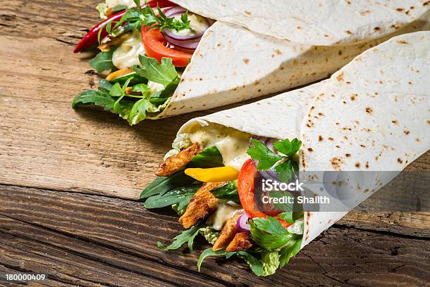 Kebab In A Pancake With Vegetables And Chicken Stock Photo - Download Image Now - Alcohol - Drink, Appetizer, Arugula