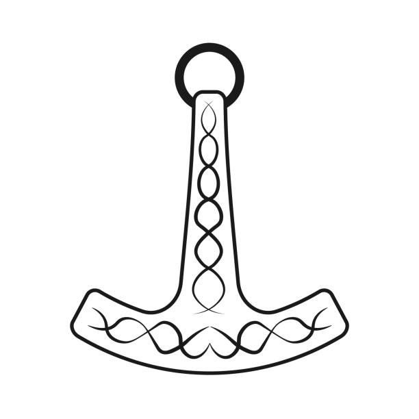 ilustrações, clipart, desenhos animados e ícones de martelo da silhueta ukko. ukon vasara e kirves. mitologia finlandesa de kalevala. - thunderstorm hammer scandinavian culture god