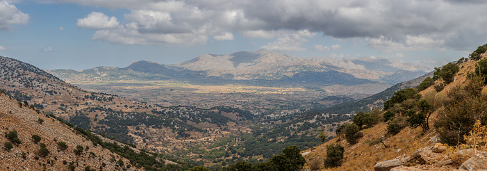 Large panoramic overview of the Mediterranean Crete Plateau Lasithi