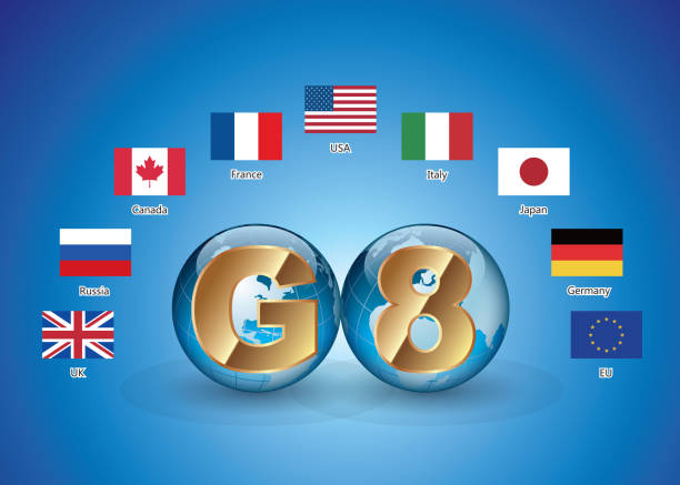 g8 - flag european union flag g8 italy stock illustrations